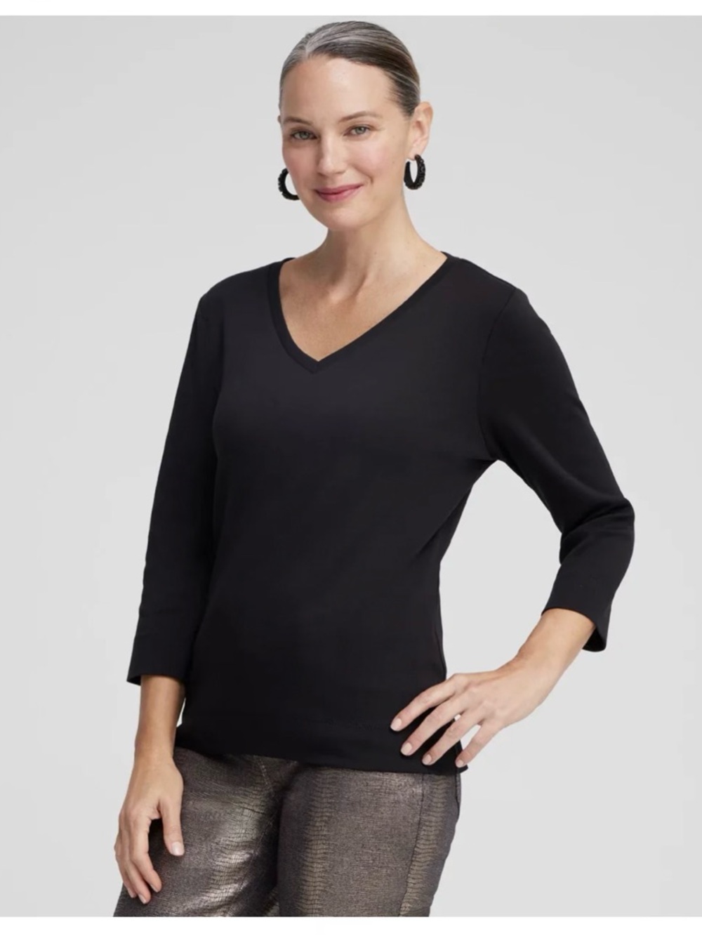 Chico's Black V-Neck Tee